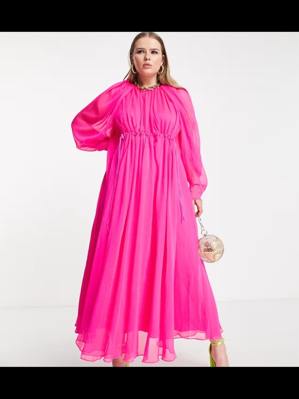 ASOS Neon Pink Long Sleeve Maxi Dress